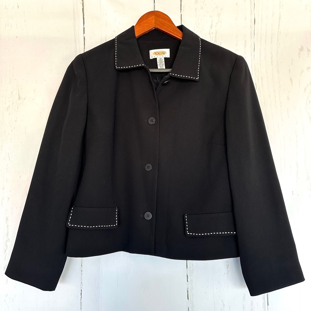 TALBOTS Petites Womens Long Sleeve Black Work Blazer Size 10P